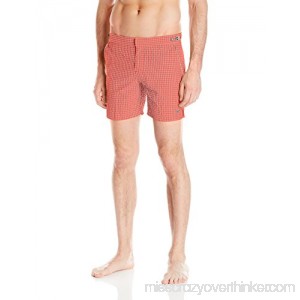 parke & ronen Men's Catalonia Gingham Check 6-Inch Swim Short Red Taupe B016RXWX30